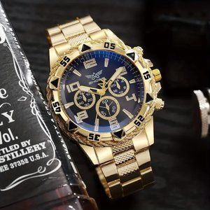 Hip Hop Punk Large Dial Creative Quartz Watch Men's Watch, Color Gold Black